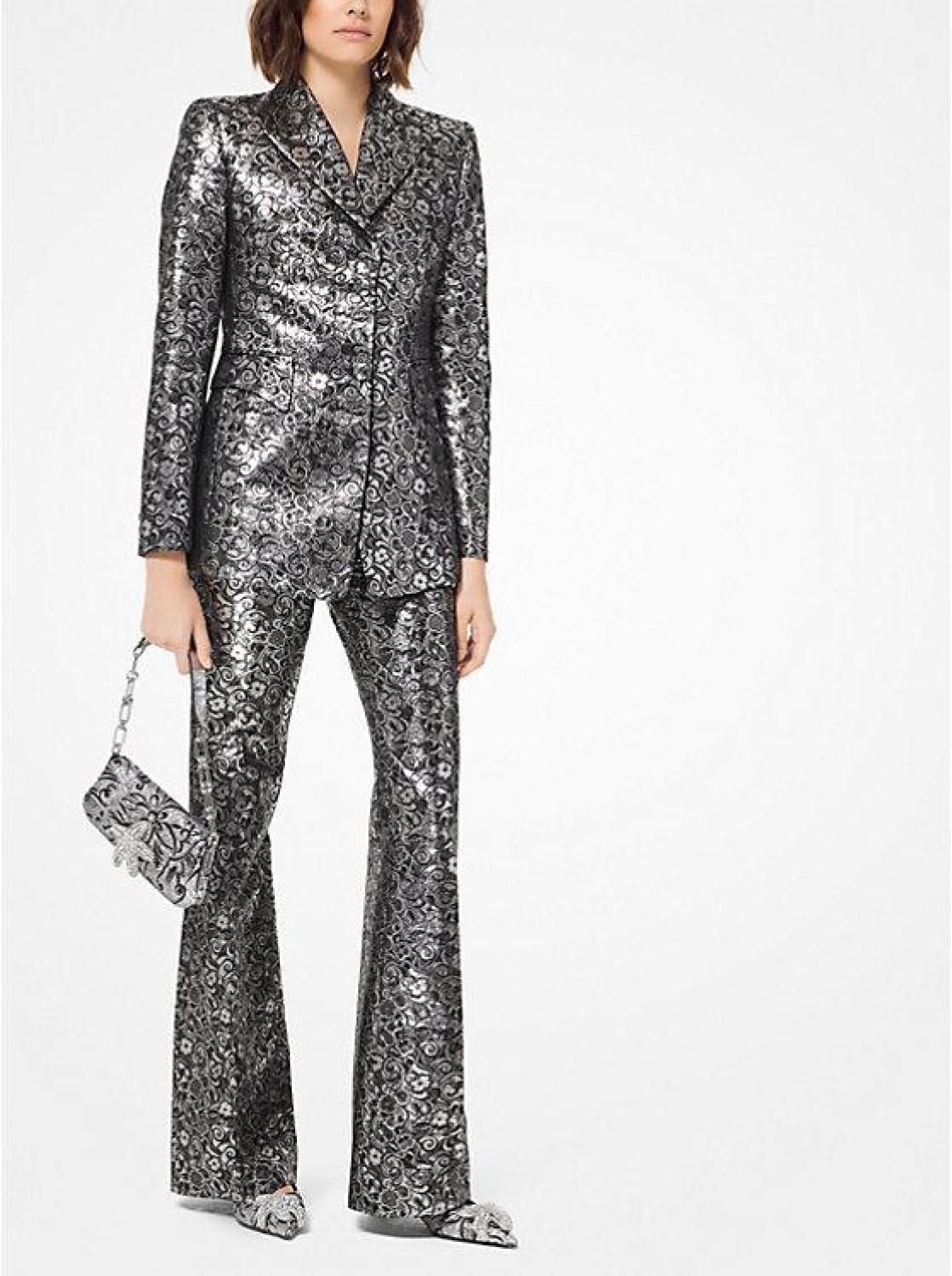 Floral Metallic Jacquard Flared Pants