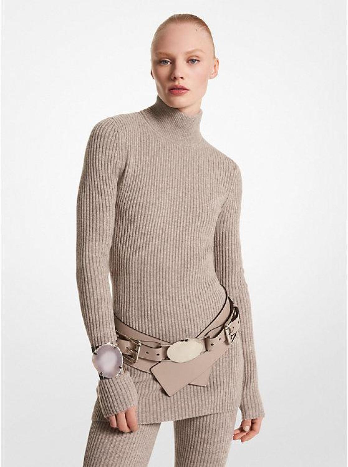 Stretch Cashmere Tunic Turtleneck