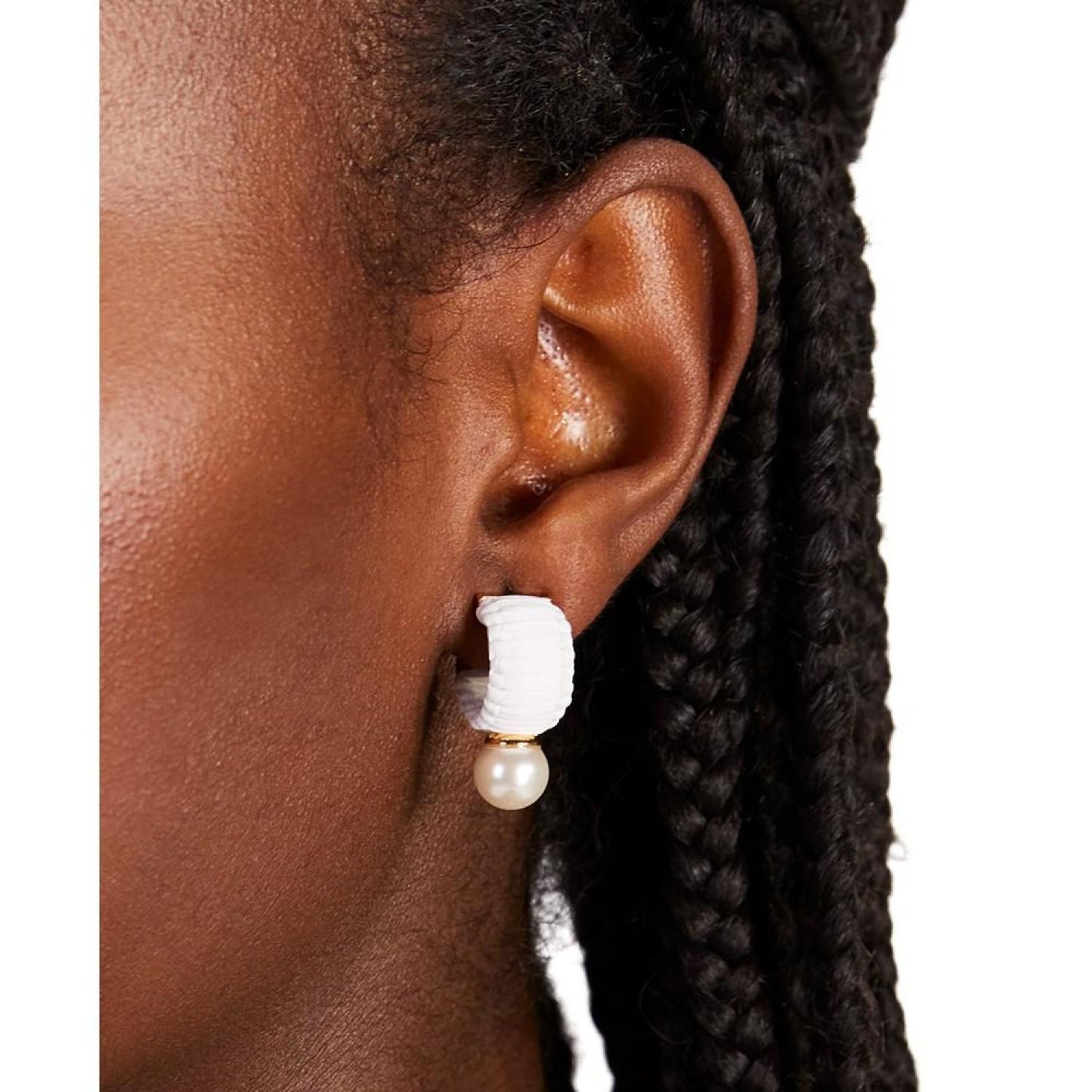 Francesca Gold-Tone Imitation Pearl & Raffia Mini Hoop Earrings
