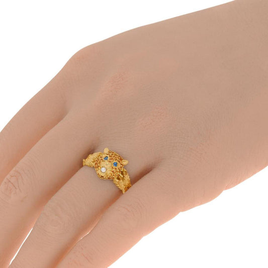 Gucci Le Marche Des Merveilles 18K Yellow Gold, Mother of Pearl 1.6mm and Yellow Citrine Statement Ring Sz. 6.25 YBC459209004013