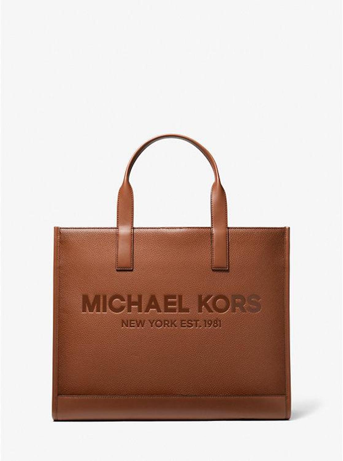 Cooper Logo Embossed Pebbled Leather Tote Bag