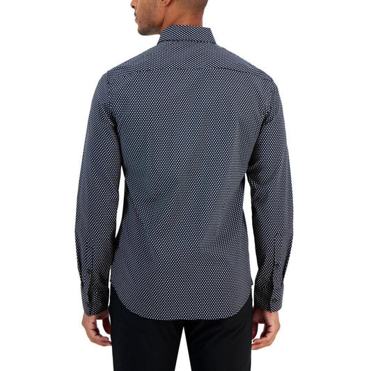Men's Slim-Fit Stretch Polka Dot-Print Button-Down Shirt
