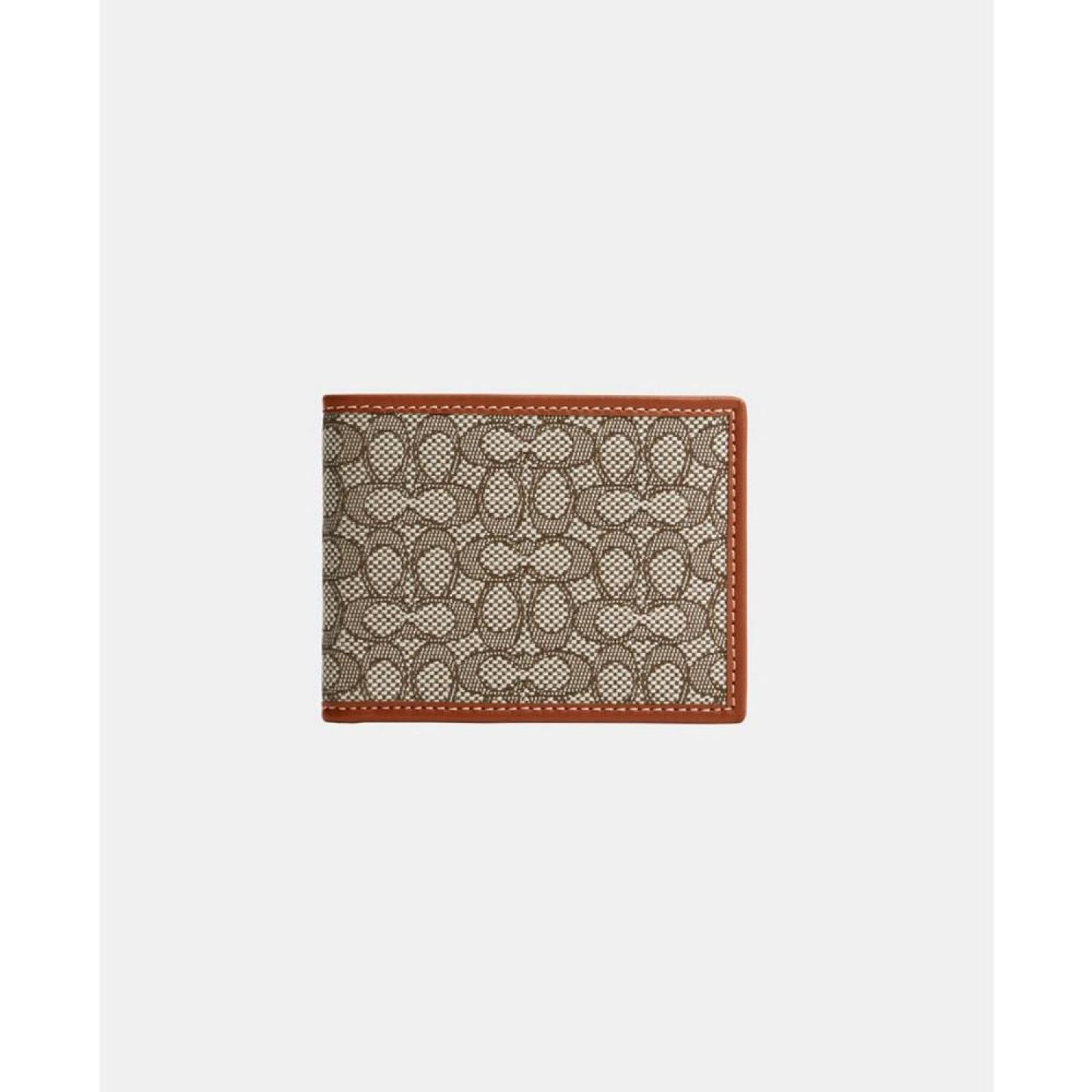 Men's Leather Slim Billfold Wallet in Micro Signature Jacquard