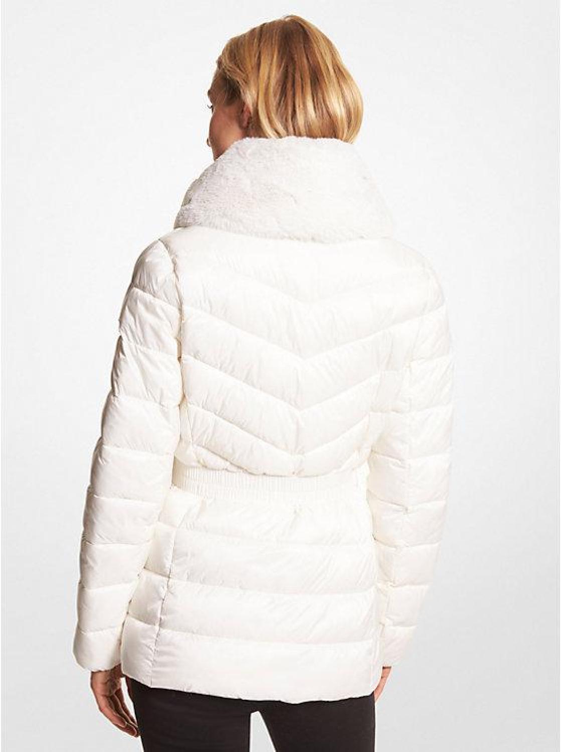 Faux Fur Trim Quilted Nylon Packable Puffer Jacket