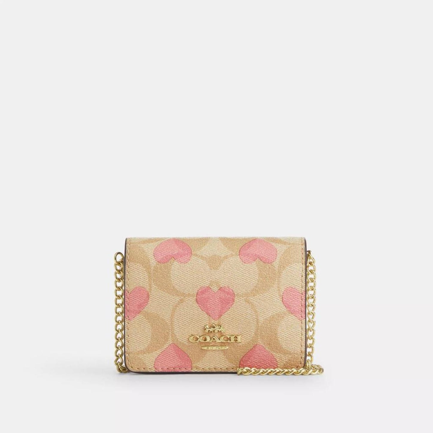 Coach Outlet Boxed Mini Wallet On A Chain In Signature Canvas With Heart Print