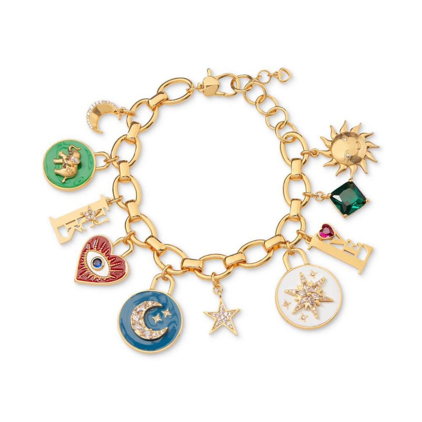 Gold-Tone Crystal & Mother-of-Pearl Evil Eye Heart Charm Bracelet