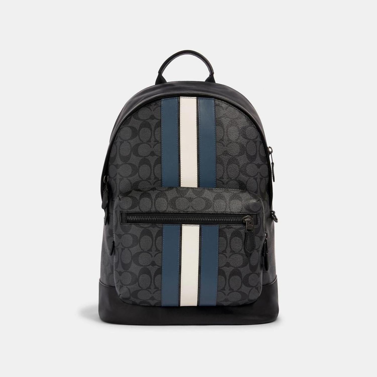 coach clearance backpack Coach Grey West Backpack In Signature Canvas With Varsity Stripe