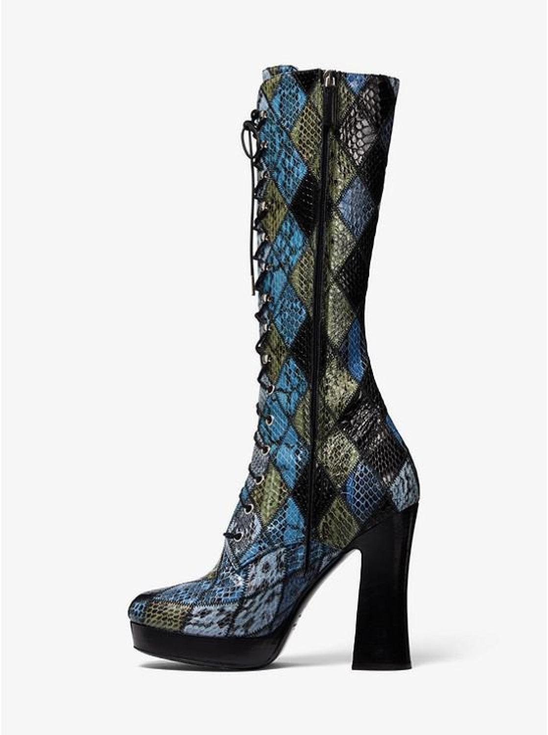 Deandra Patchwork Snakeskin Platform Boot
