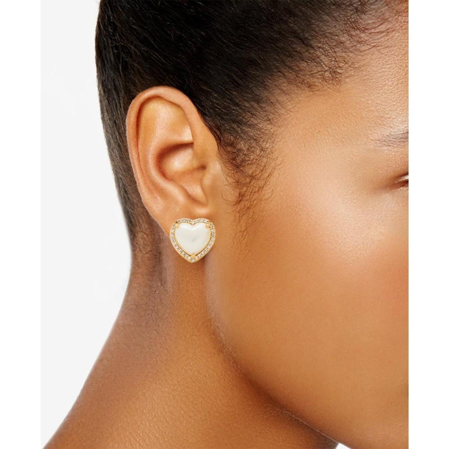 Gold-Tone Cubic Zirconia Heart Halo Stud Earrings