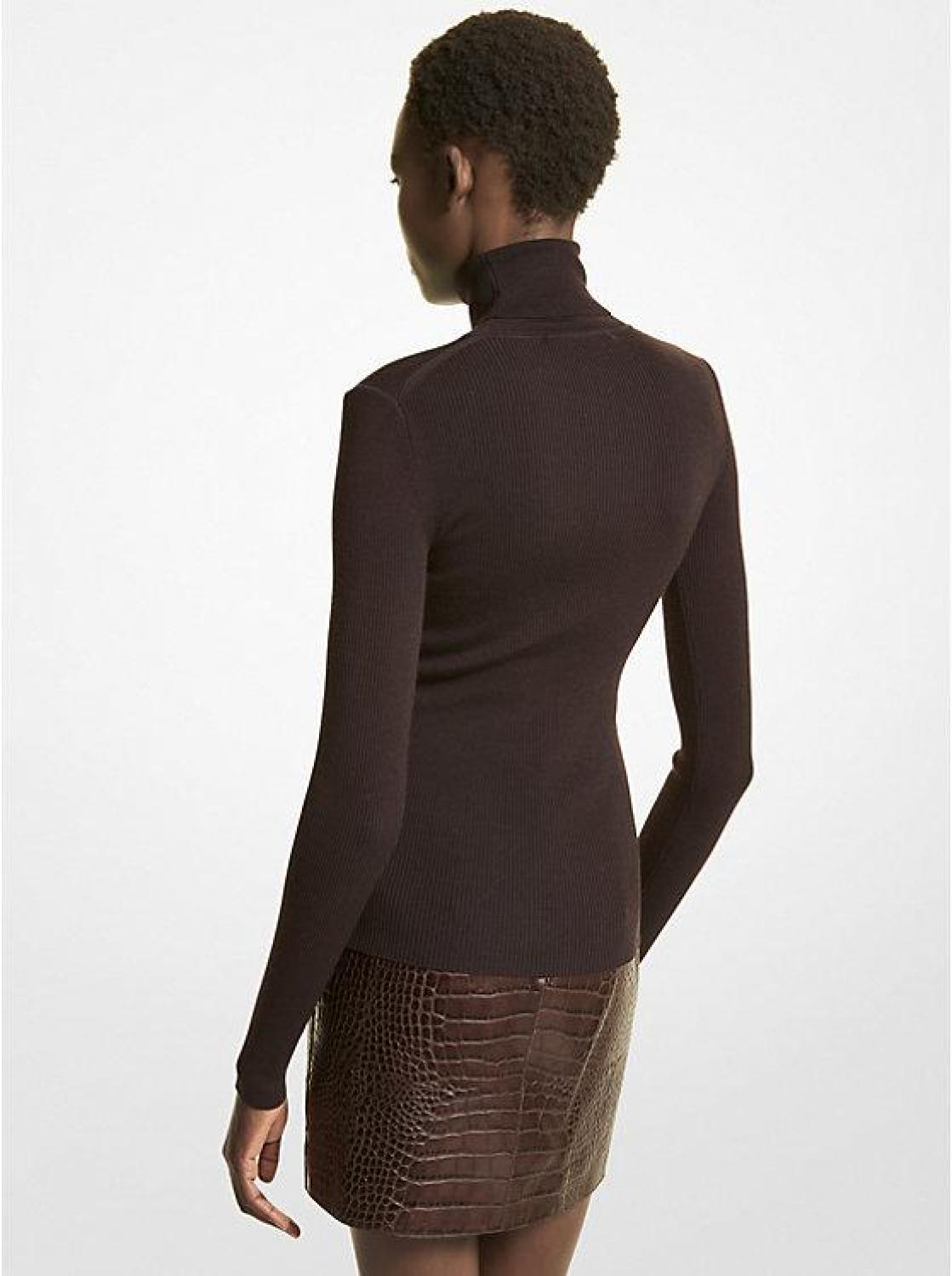 Ribbed Wool Blend Turtleneck Sweater