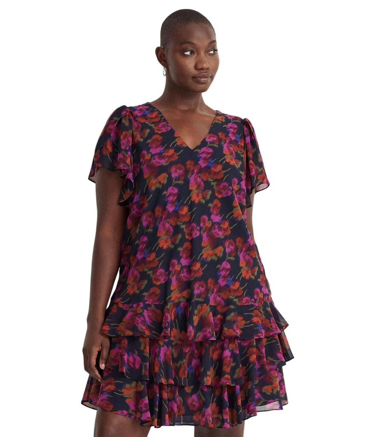 Plus Size Floral Georgette Drop-Waist Dress Plus Size Floral Georgette Drop-Waist Dress