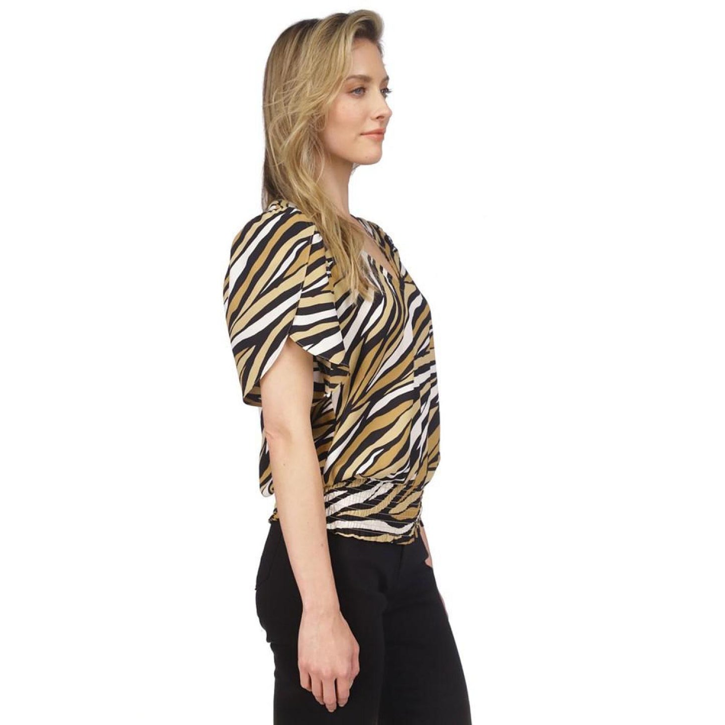 Women's Printed Tulip-Sleeve Smocked Blouse