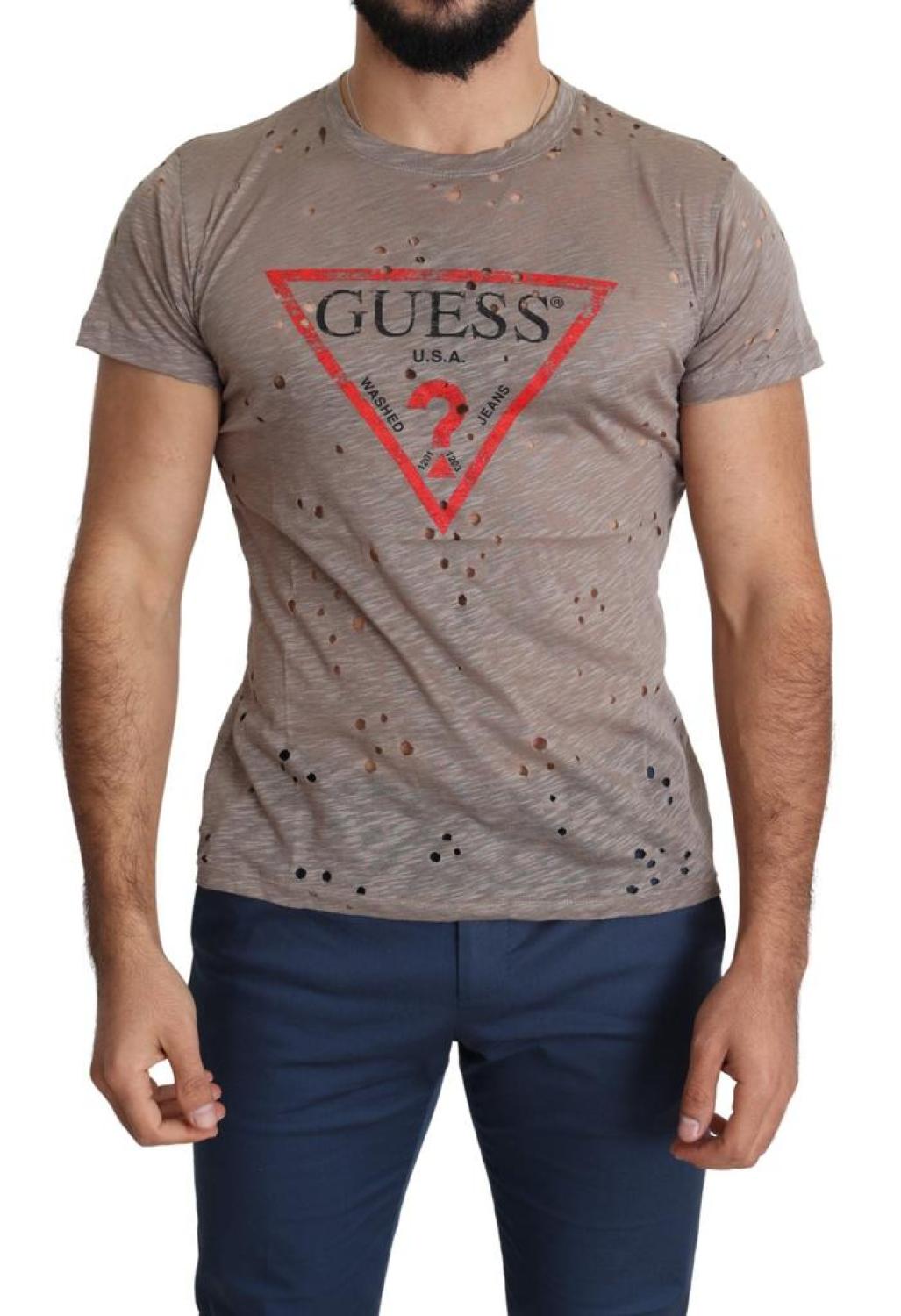Guess Cotton Stretch Logo Print Men Casual Perforated Men's T-shirt
