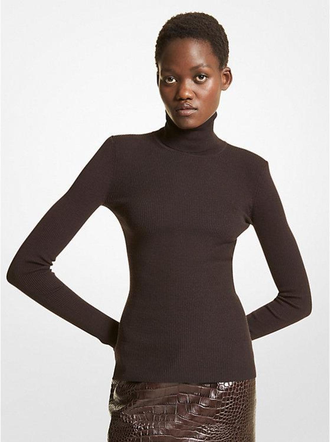 Ribbed Wool Blend Turtleneck Sweater