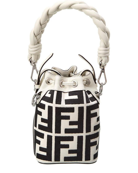 FENDI Mon Tresor Mini FF Canvas & Leather Bucket Bag