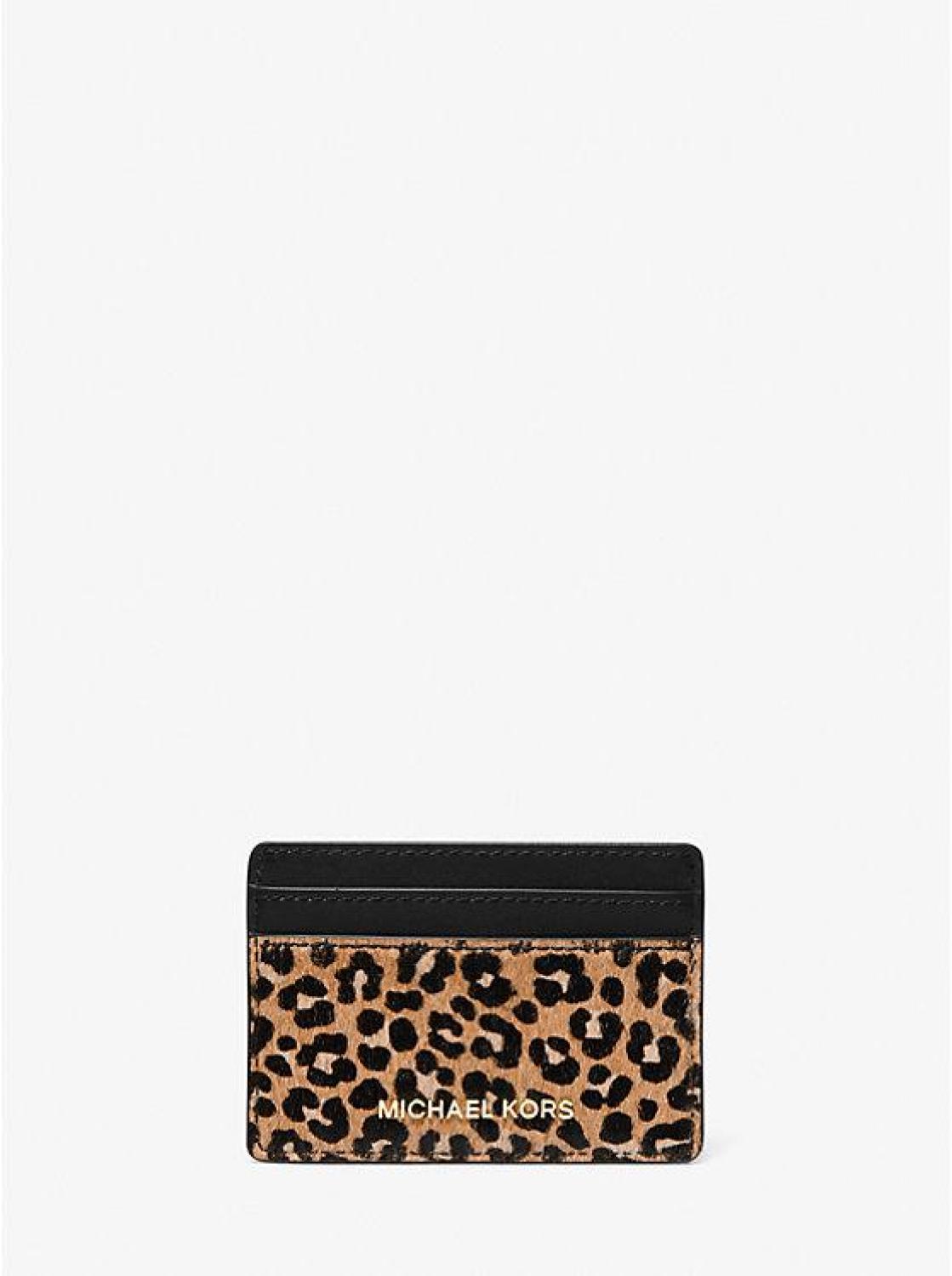 Jet Set Small Leopard Print Calf Hair Card Case