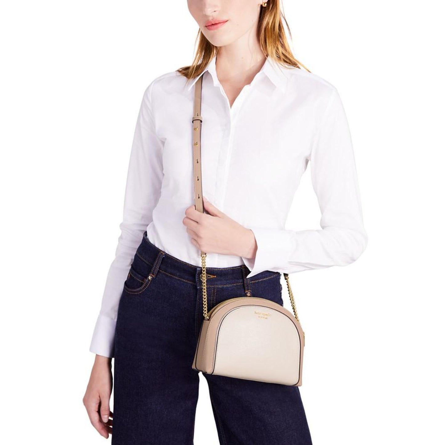 Morgan Colorblocked Saffiano Leather Double Zip Dome Crossbody