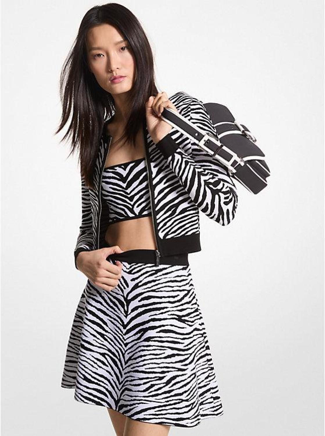 Zebra Jacquard Zip-Up Sweater