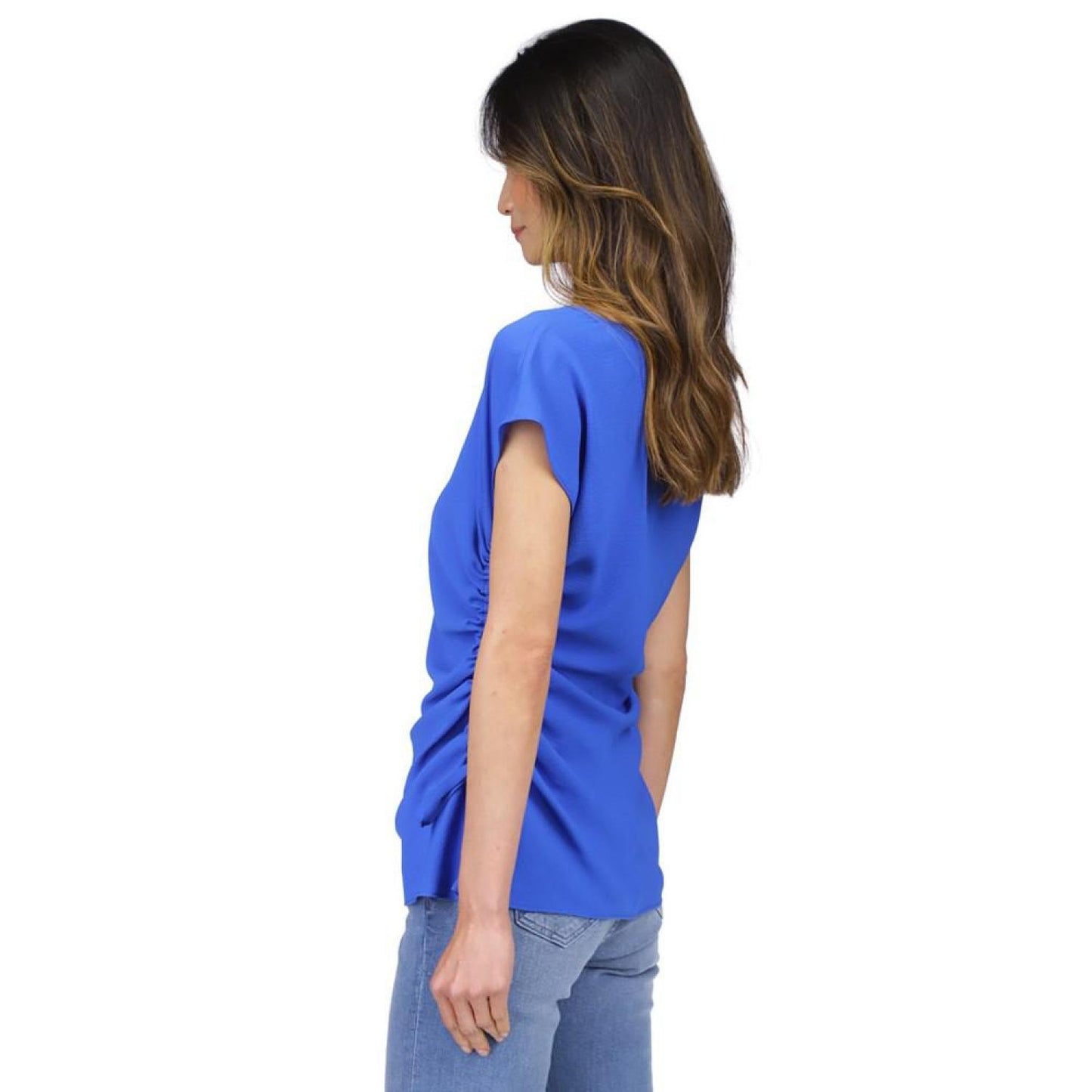 Women's Solid Ruched V-Neck Top