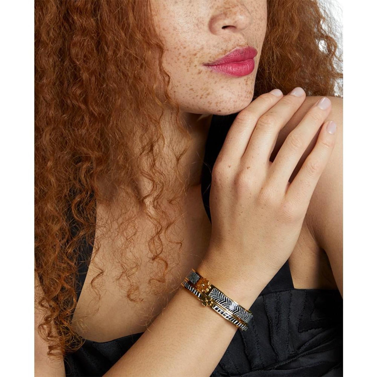 Gold-Tone Spade Flower Printed Bangle Bracelet