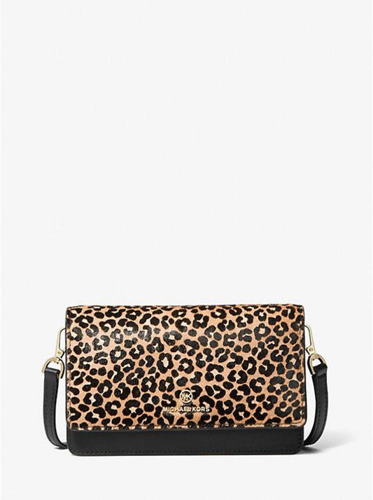 Jet Set Small Leopard Print Calf Hair Smartphone Convertible Crossbody Bag