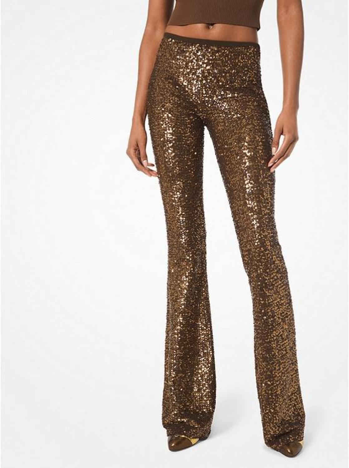 Sequined Stretch-Tulle Flared Pants
