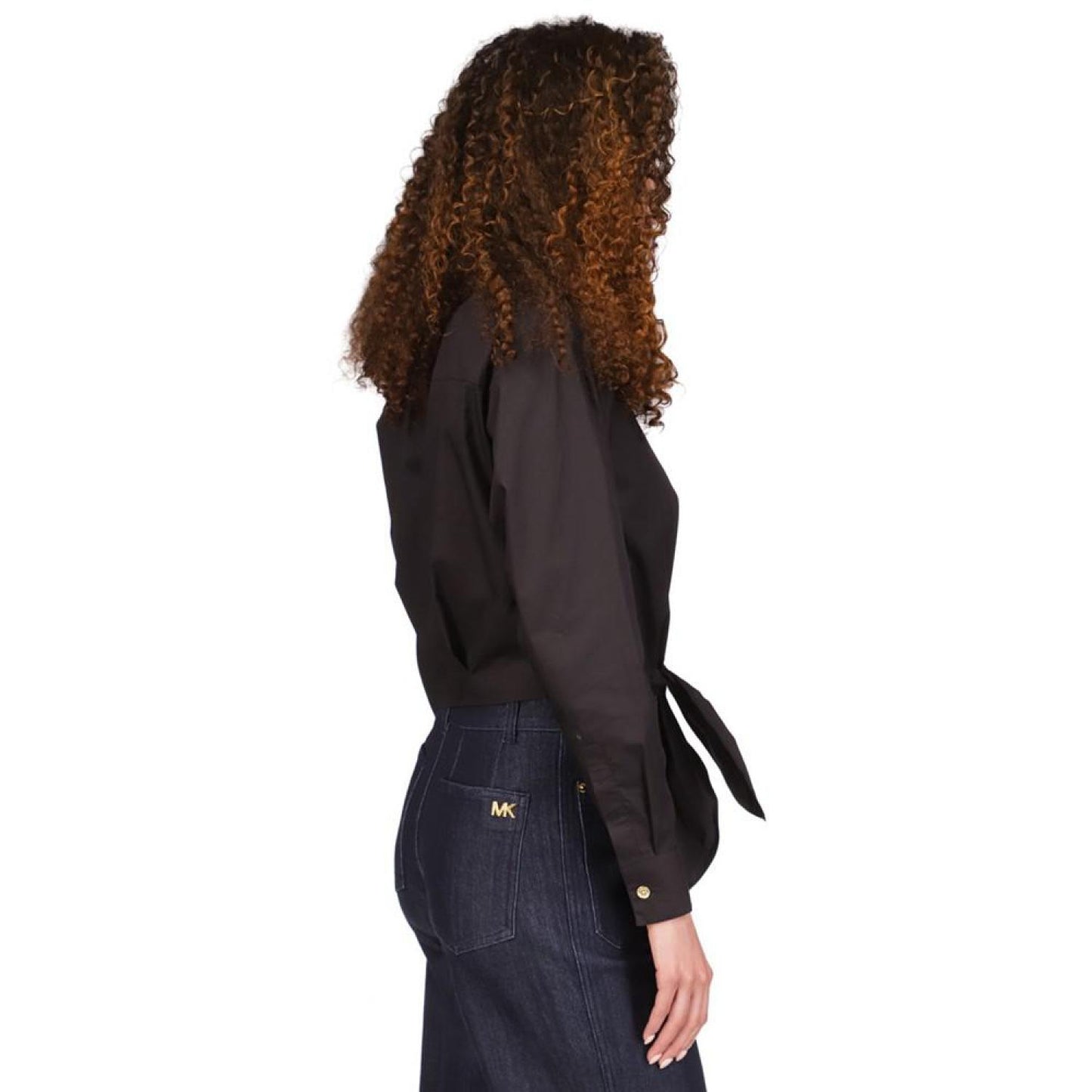 Women's Poplin Tie-Front Button-Down Cotton Shirt, Regular & Petite