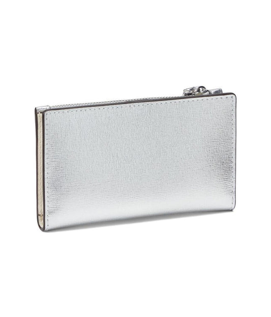Shaken Not Stirred Embellished Metallic Saffiano Small Slim Bifold Wallet