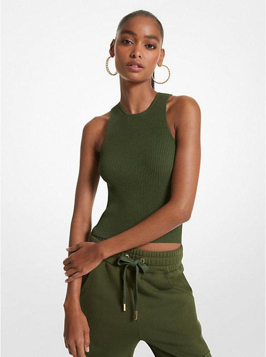 Ribbed Recycled Viscose Blend Cropped Tank Top