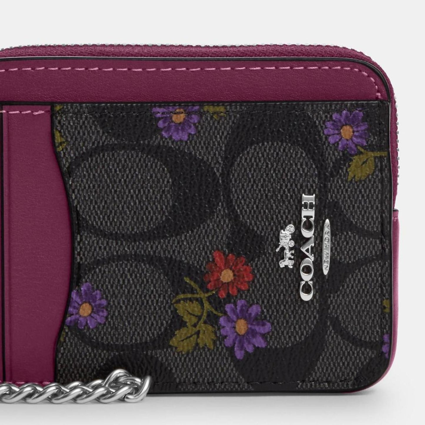 Coach Outlet Zip Card Case In Signature Canvas With Country Floral Print