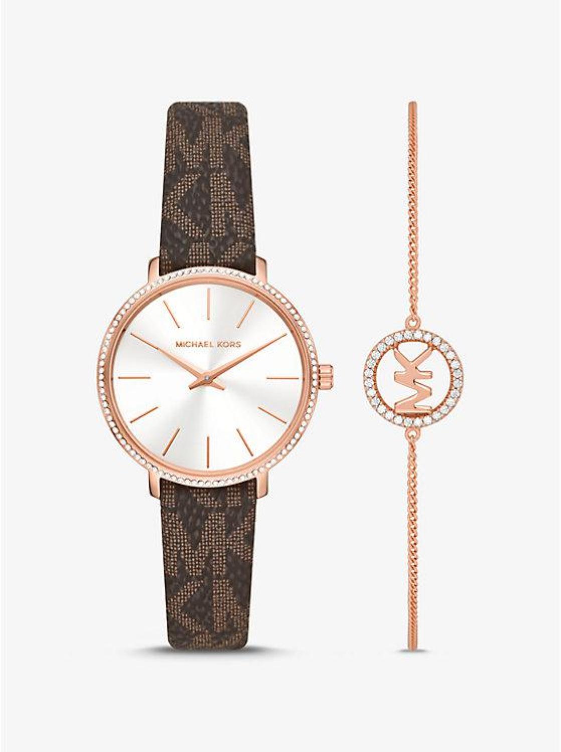Pyper Logo and Rose Gold-Tone Watch and Bracelet Set