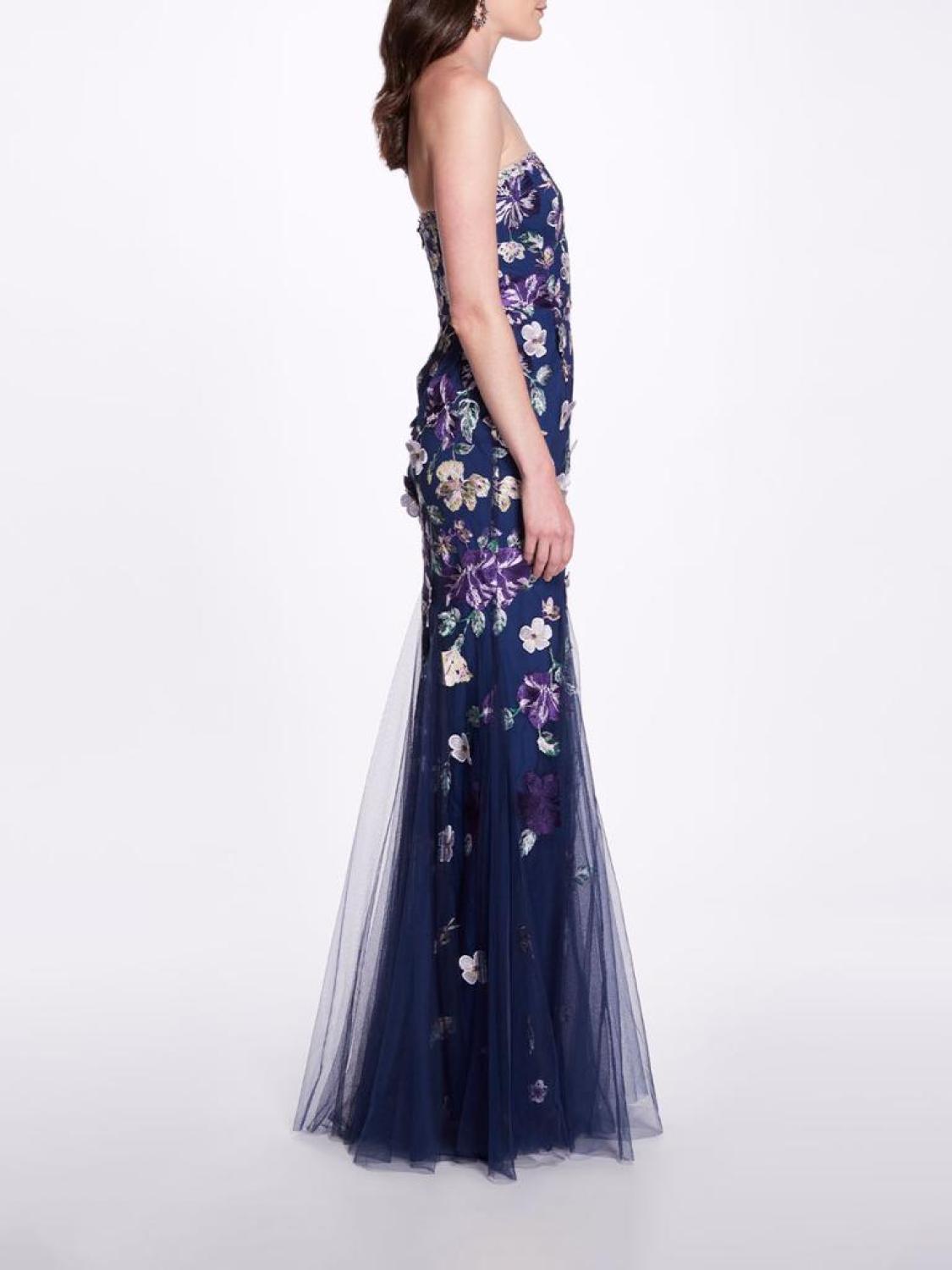Sleeveless Embroidered Tulle Gown