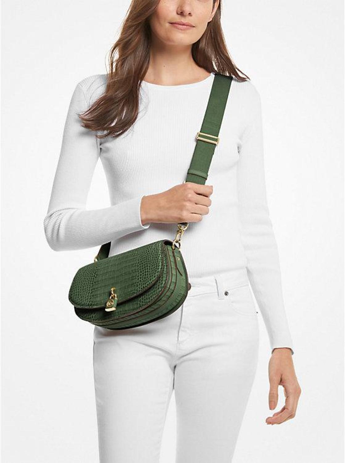 Mila Medium Crocodile Embossed Leather Messenger Bag