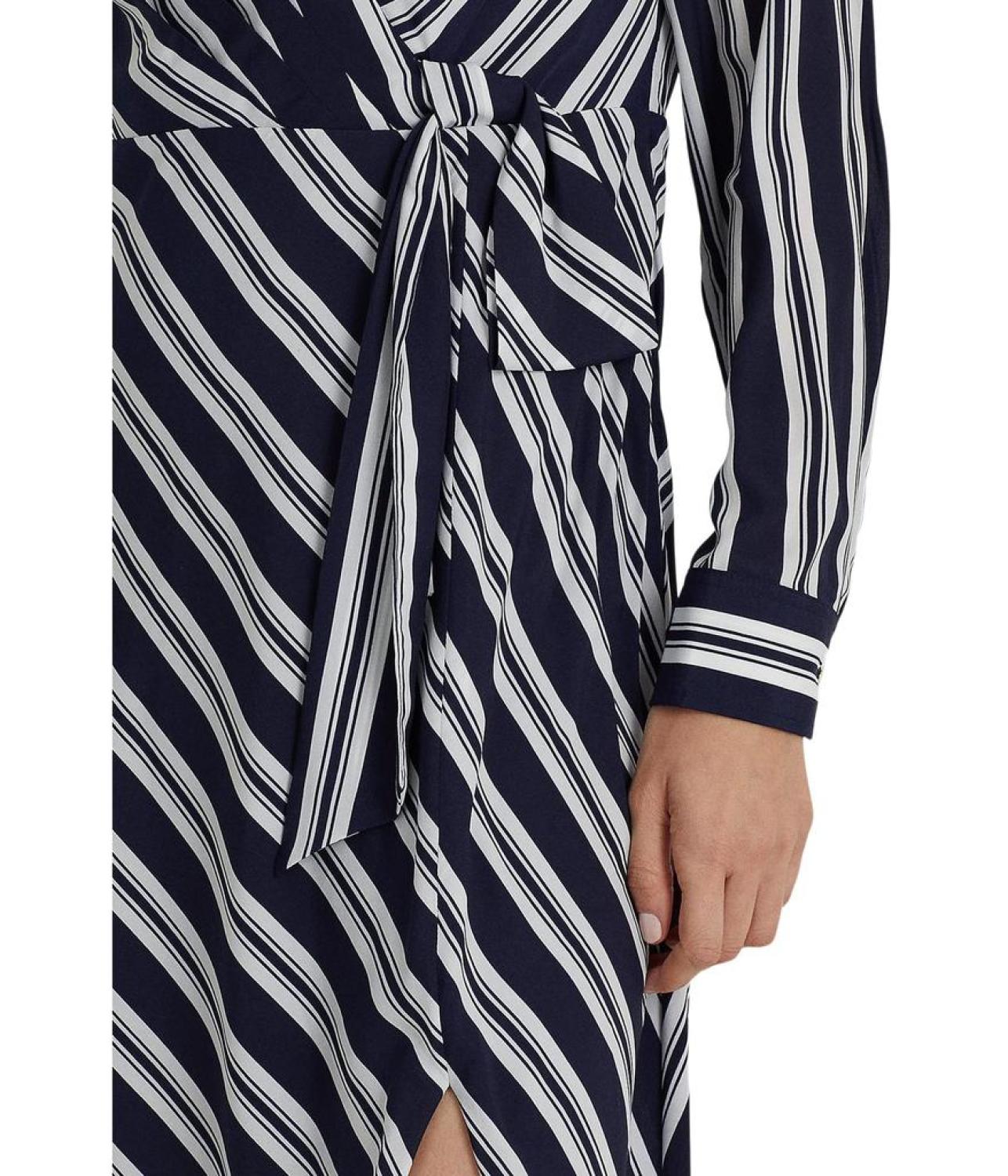 Striped Tie Front Crepe Midi Dress