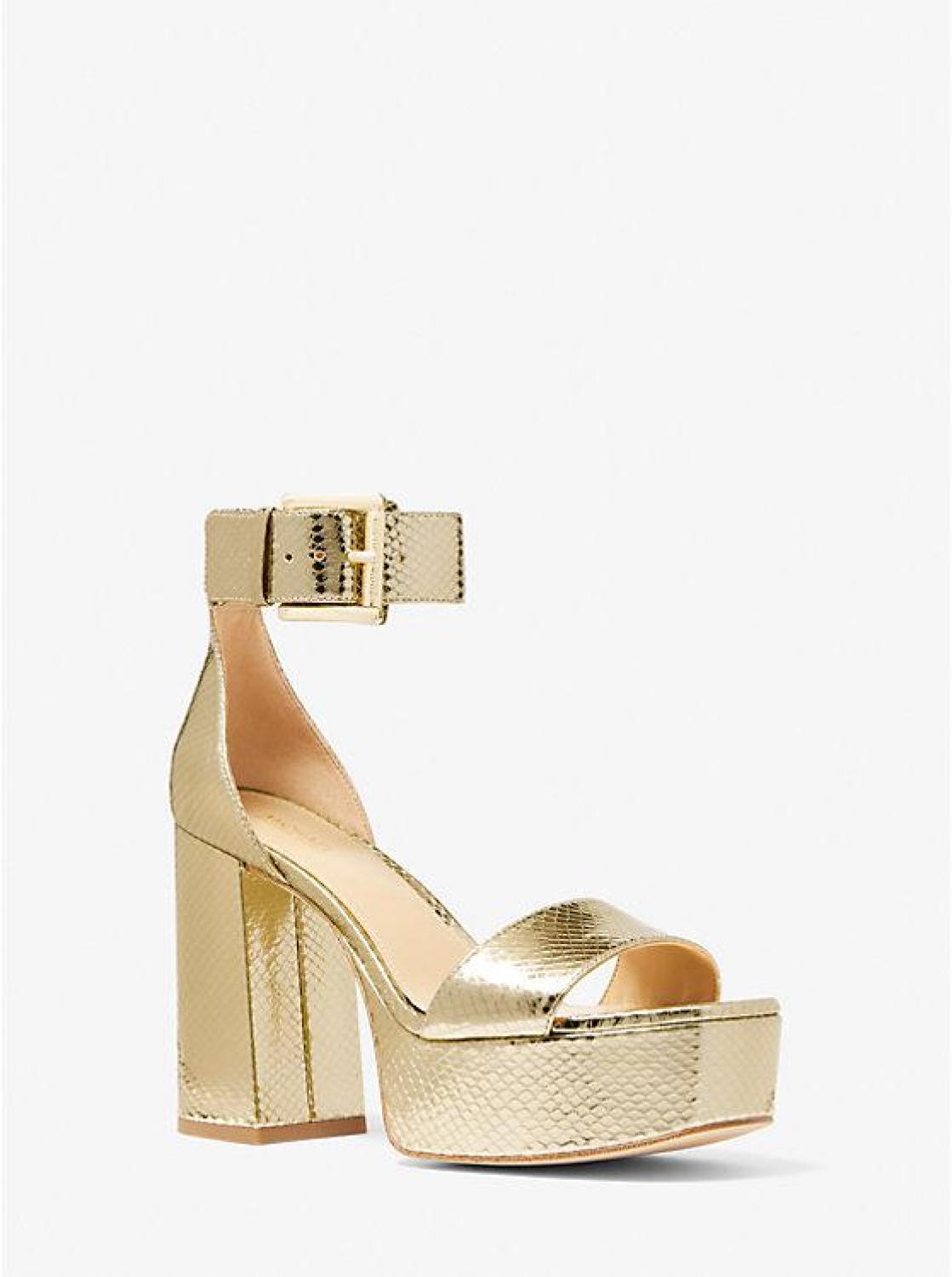 Tara Metallic Snake Embossed Leather Platform Sandal
