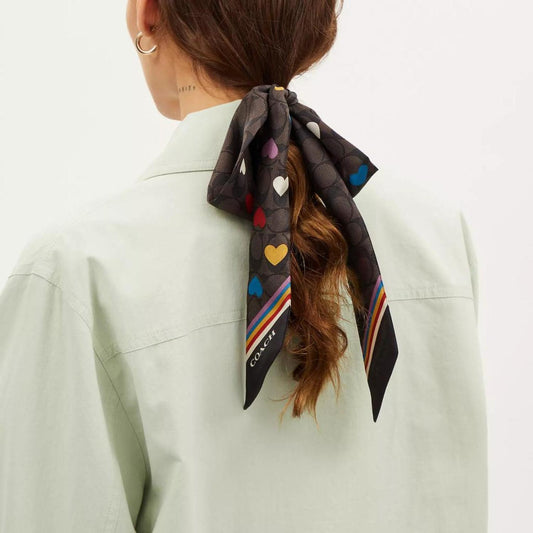 Coach Outlet Signature Love Print Silk Skinny Scarf