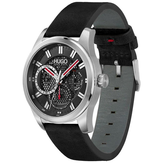 Men's #Skeleton Black Leather Strap Watch 44mm