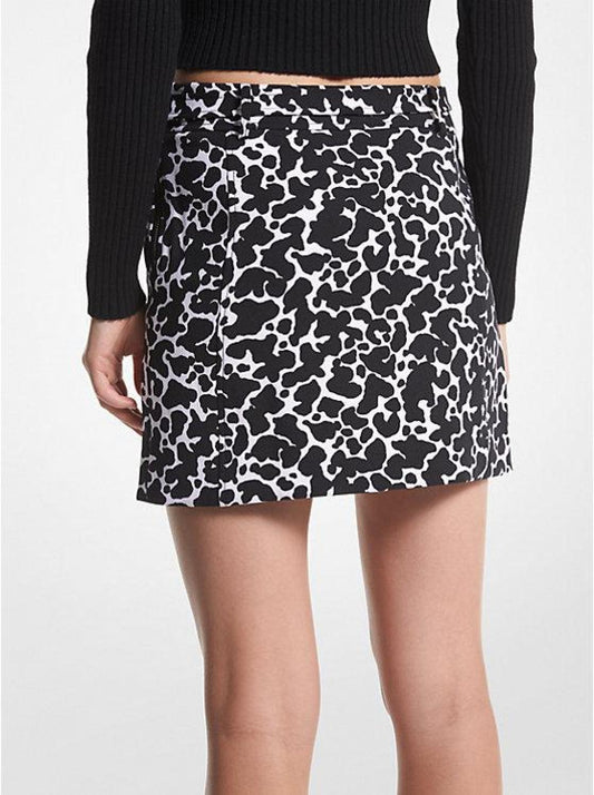 Animal Print Stretch Crepe Belted Mini Skirt