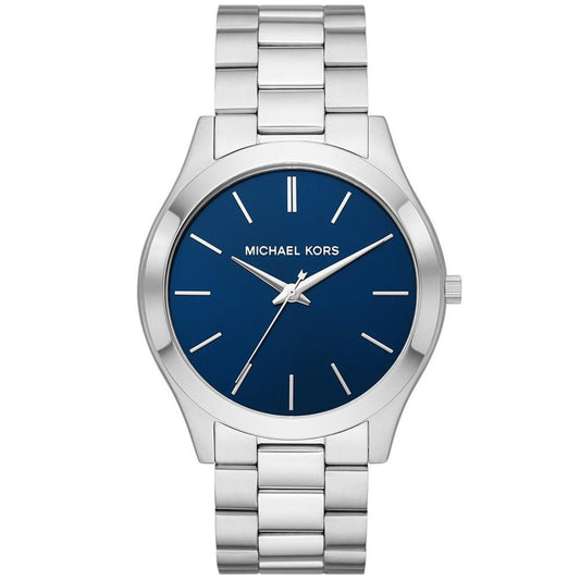 Men's Slim Runway Three-Hand Silver-Tone Stainless Steel Bracelet Watch 44mm and Luggage Saffiano Leather Wallet Set