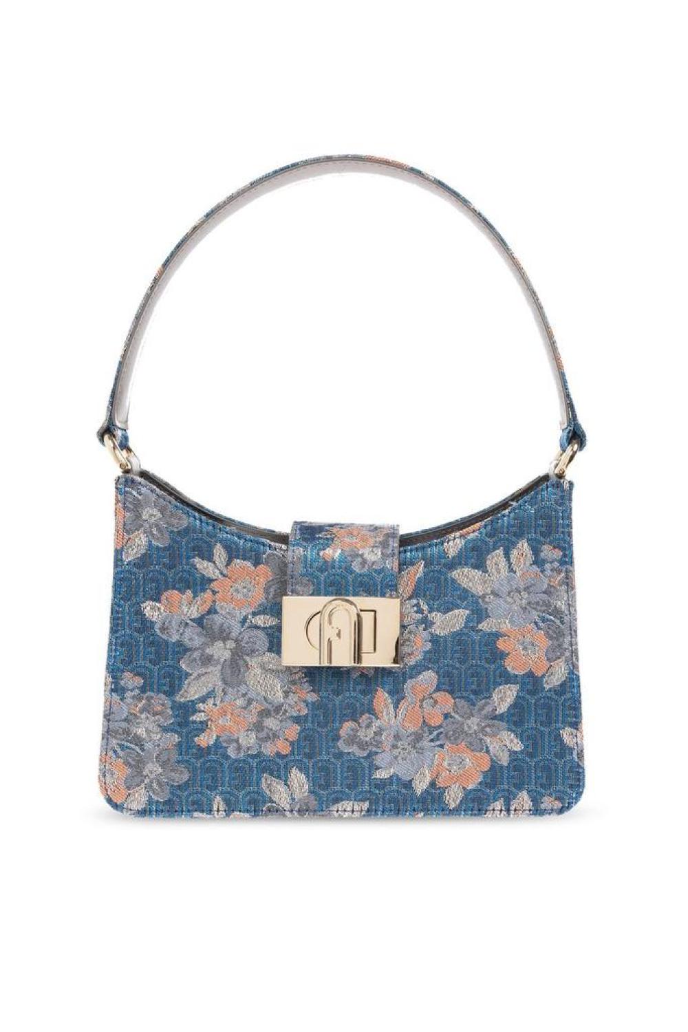 Furla Floral Patterned Logo Engraved Tote Bag
