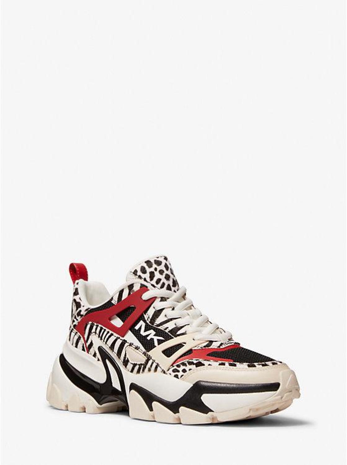 Nick Animal Print Calf Hair and Mesh Trainer