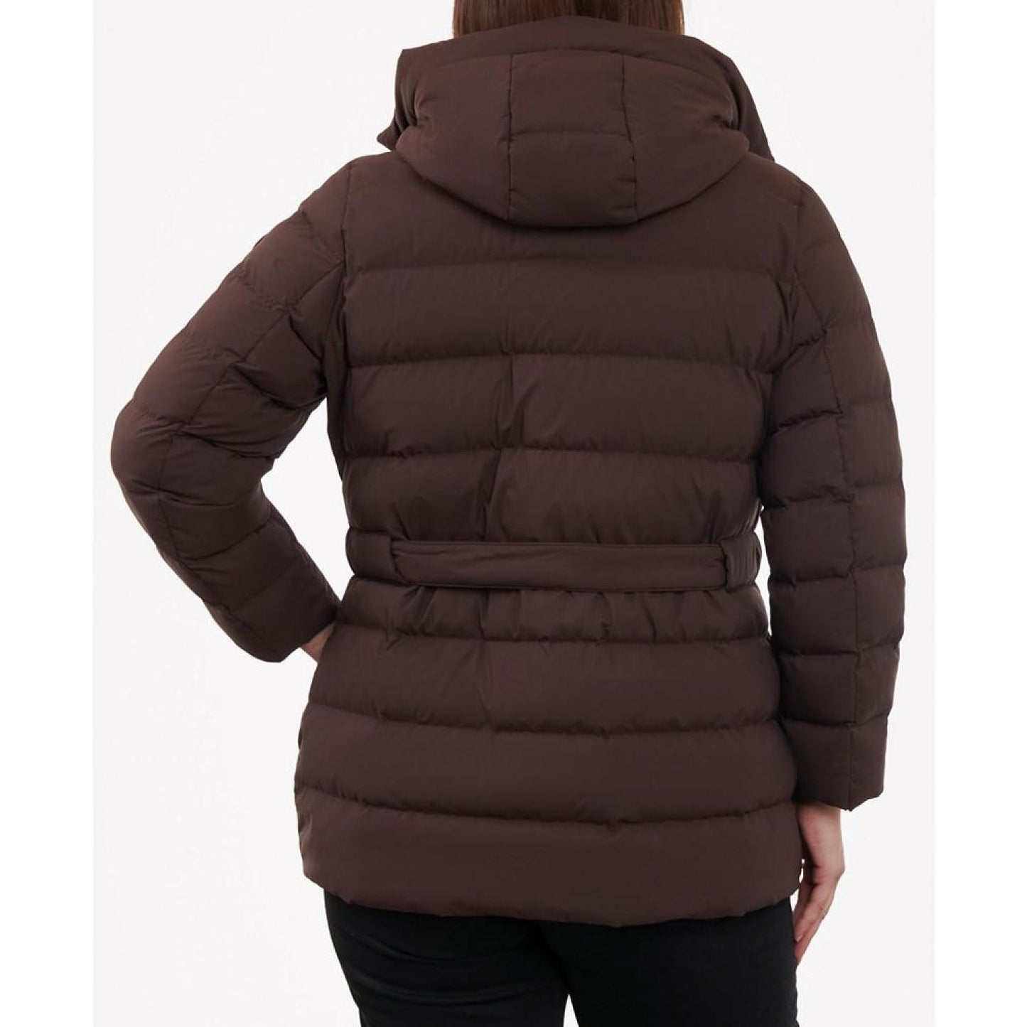 Women's Plus Size Belted Hooded Puffer Coat