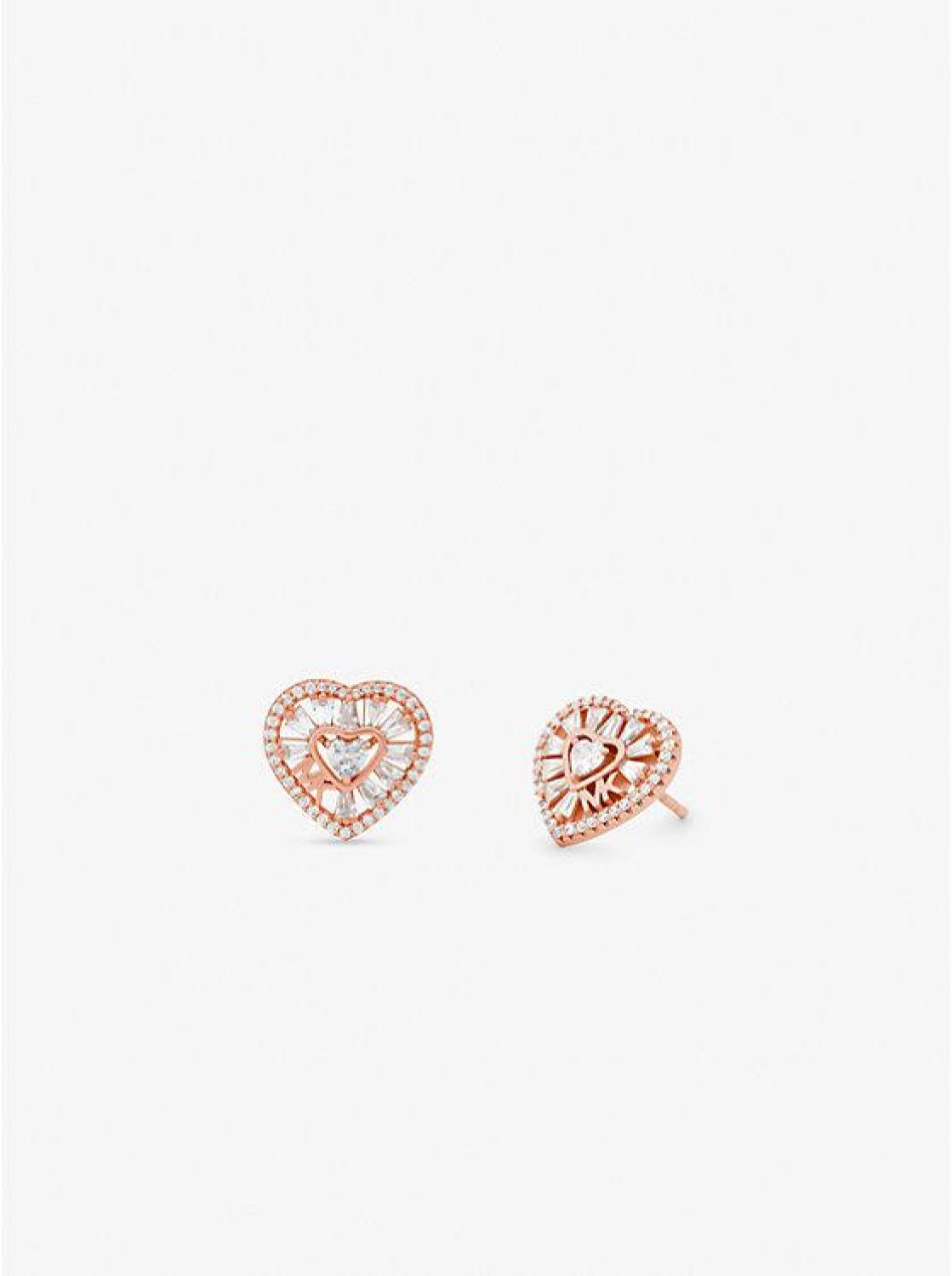 Precious Metal-Plated Sterling Silver Pavé Heart Stud Earrings