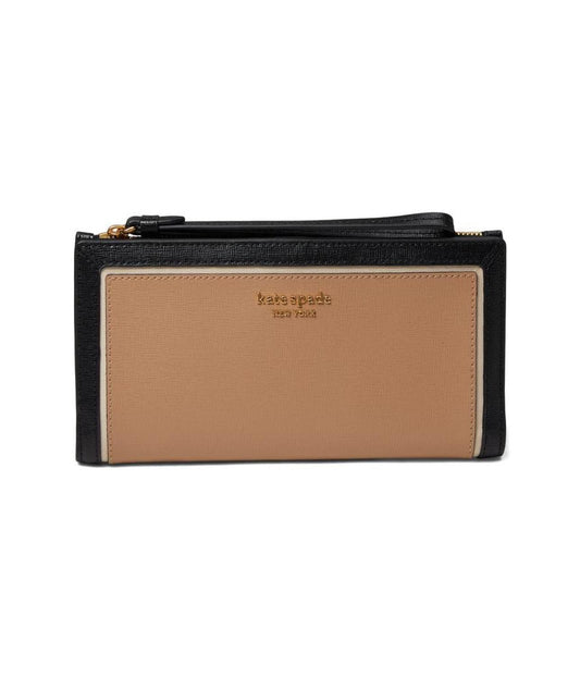 Morgan Color-Blocked Saffiano Leather Continental Wristlet