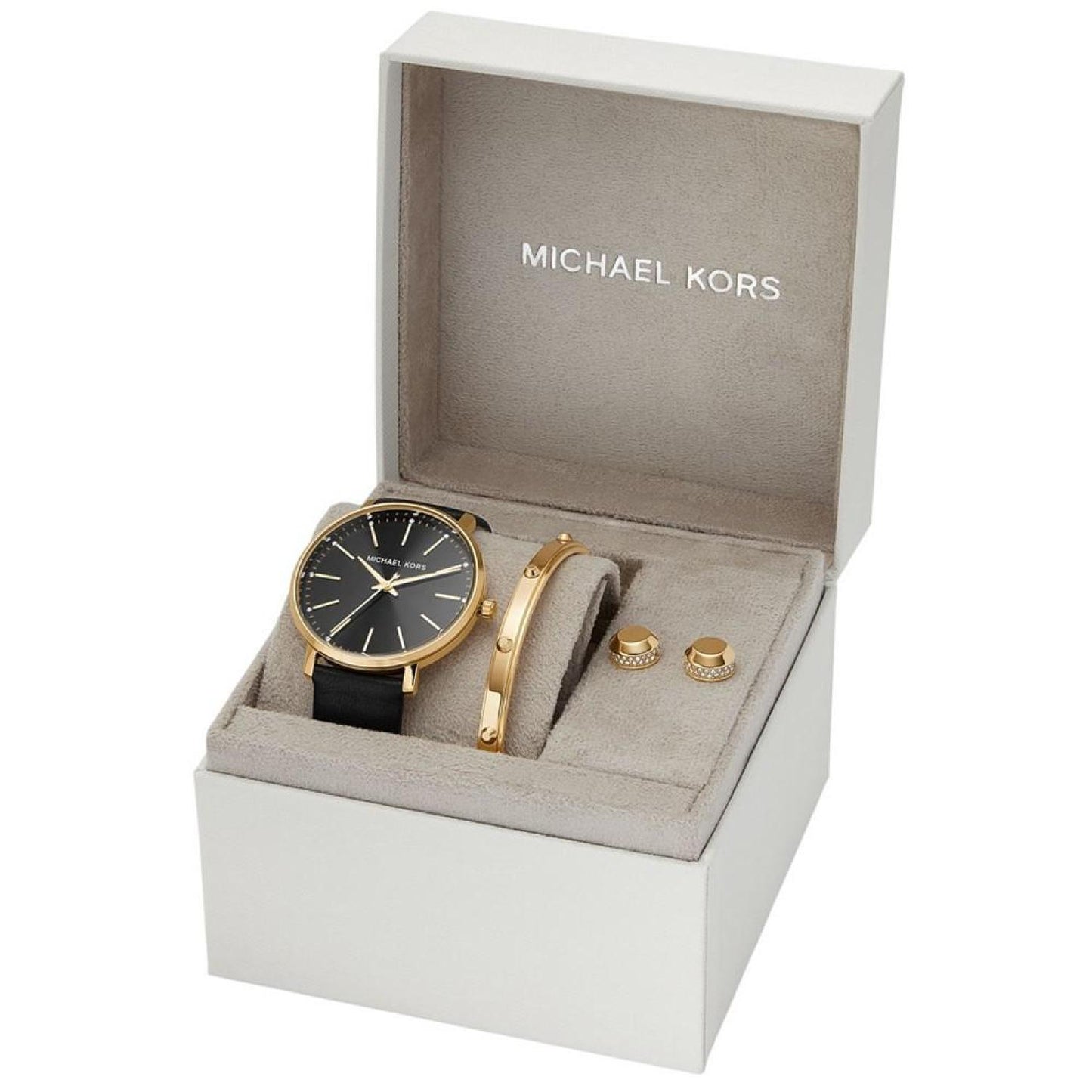 Women's Pyper Three-Hand Black Leather Watch 38mm and Jewelry Gift Set