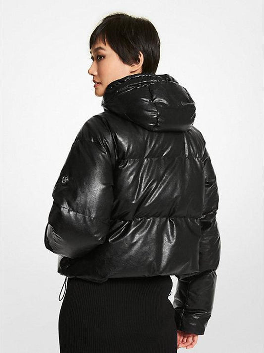 Quilted Faux Leather Puffer Jacket