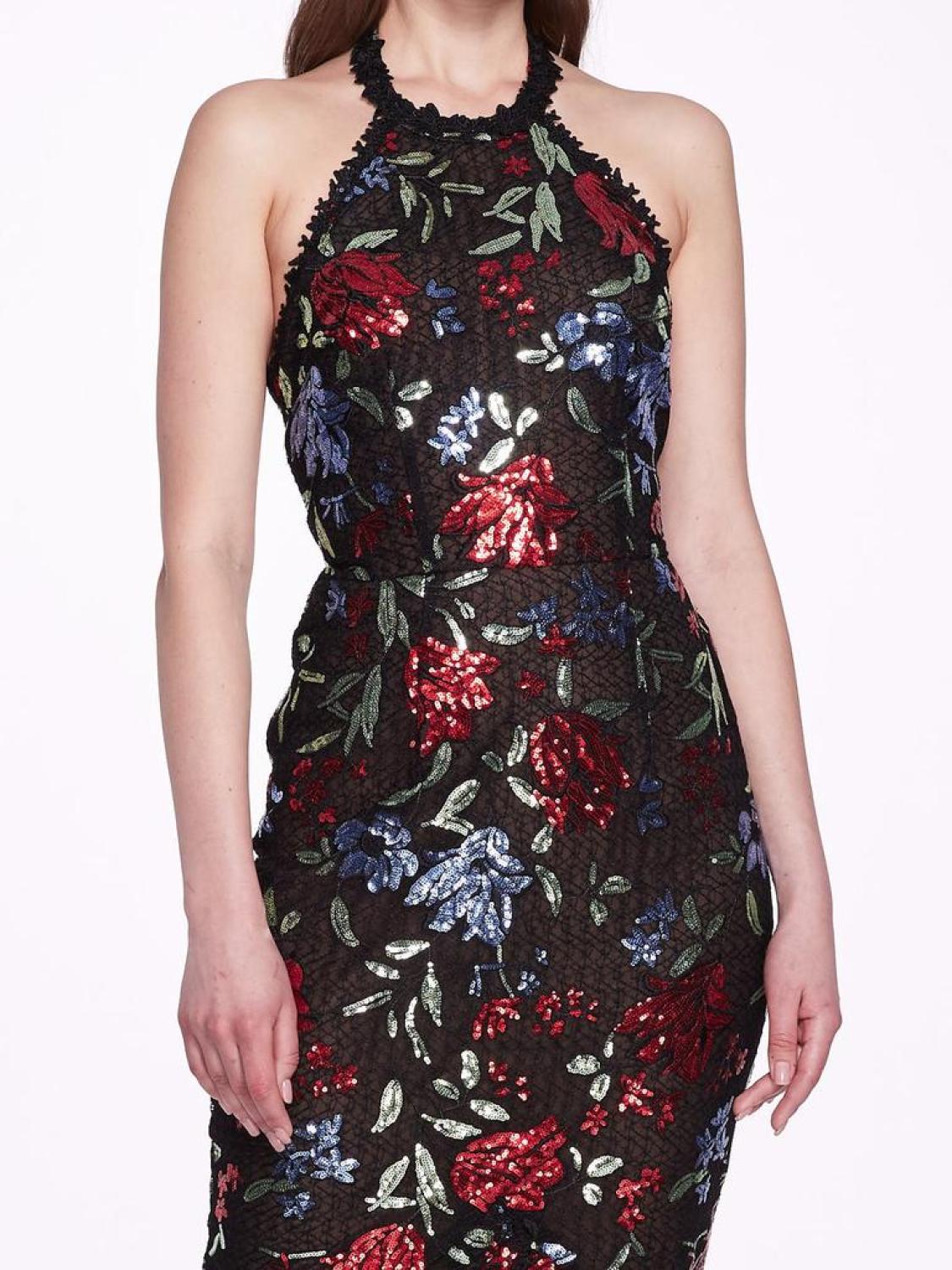 Sleeveless Halter Embroidered Sequin Gown
