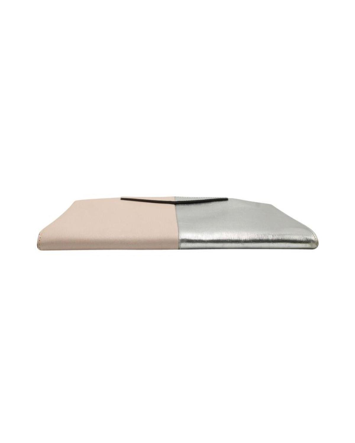 Fendi Grande Colorblock Clutch Bag in Pink and Silver Leather