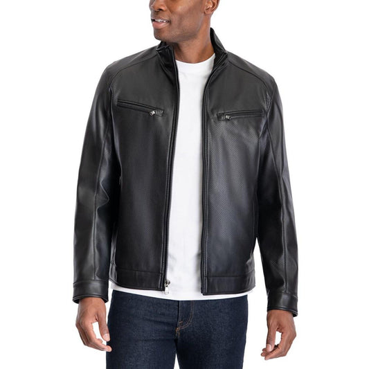 Men's Perforated Faux Leather Moto Jacket, Created for Macy's