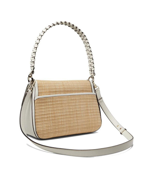 Hudson Woven Straw Medium Convertible Flap Shoulder Bag
